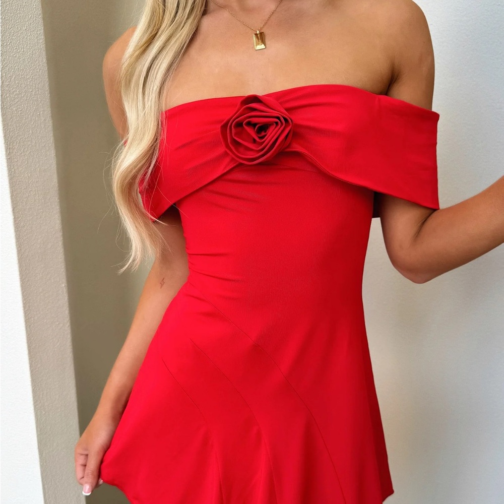Red Fit and Flare Strapless Cocktail Dress